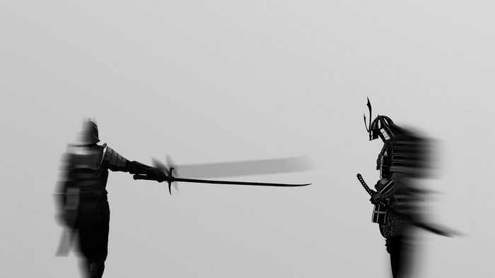 Knight and Samurai in a duel