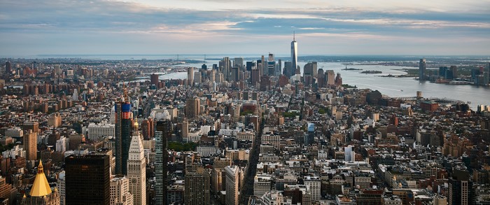 New York City Manhattan cityscape with One World Trade Center
