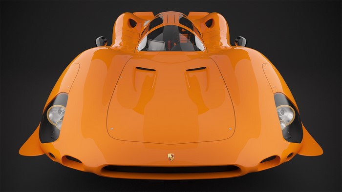 Orange Porsche 908M race car front view