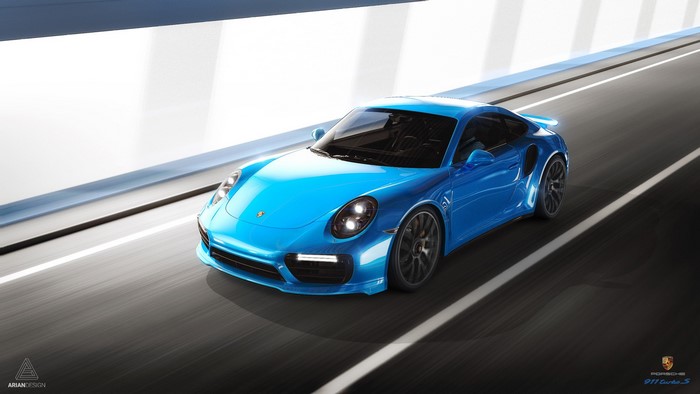 Blue Porsche 911 Turbo S on a Road