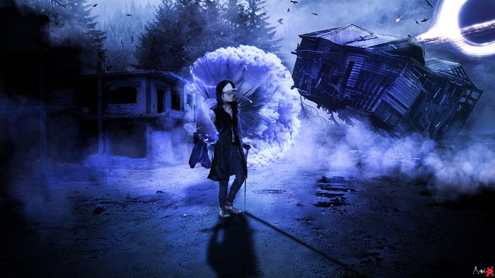 Surreal digital art of a person with a fish-like creature