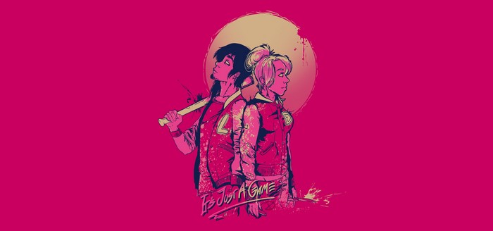Artwork of two characters from Hotline Miami with baseball bats