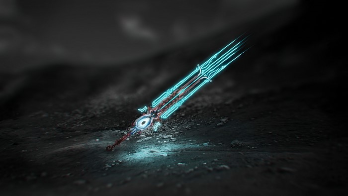 Stalker's Warframe sword on dark ground