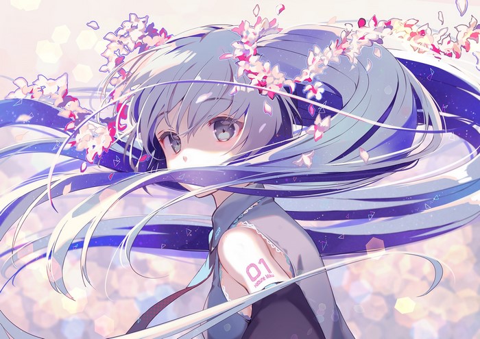 Hatsune Miku from Vocaloid with Cherry Blossoms