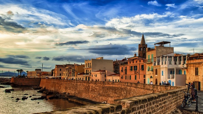 Alghero, Sardinia at sunset with dramatic clouds