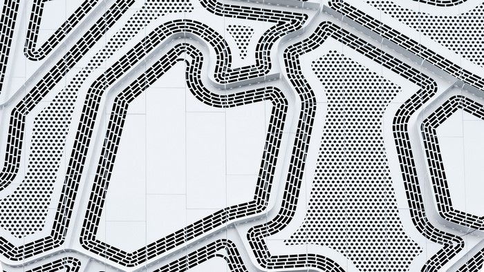 Abstract white and black geometric pattern with lines and dots