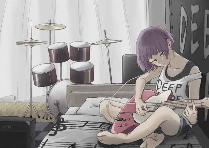 Jirō Kyōka from Boku no Hero Academia playing guitar