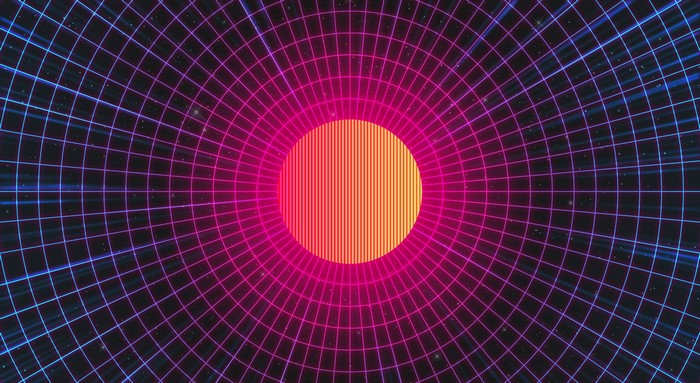 Retro grid with glowing sun