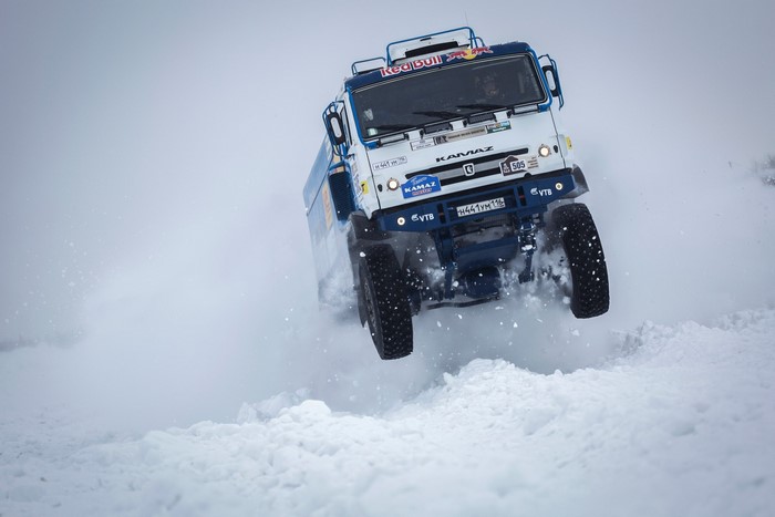 Kamaz truck racing in the snow