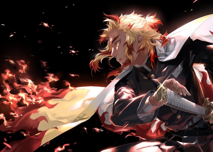 Rengoku Kyoujurou from Kimetsu no Yaiba with fire