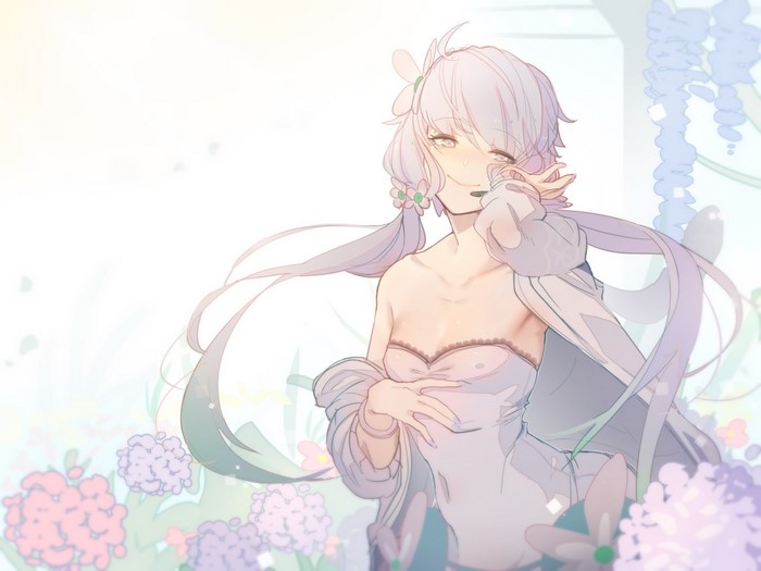 Yuzuki Yukari from Vocaloid surrounded by flowers