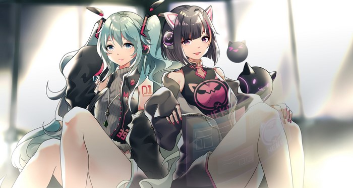 Two anime girls with cat ears and headphones