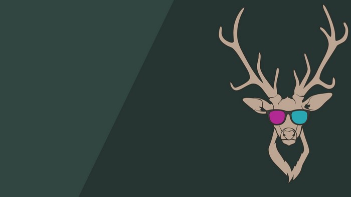 Deer with 3D glasses on a dark green background