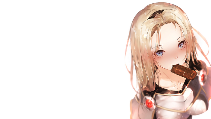 Lux from League of Legends eating chocolate