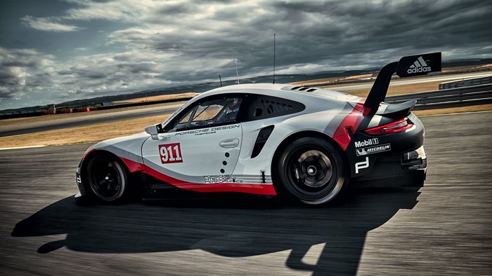 Porsche 911 RSR race car on a track