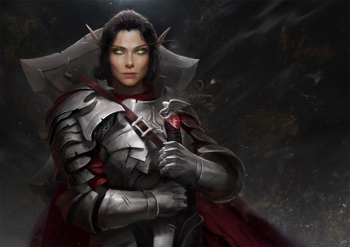 Elf warrior with sword and armor by Ina Wong