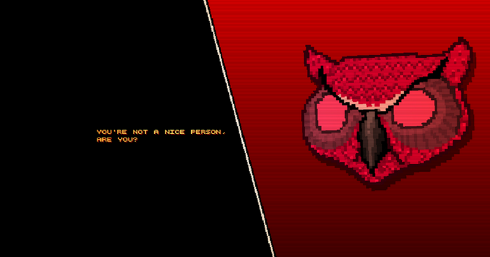 Pixel art owl mask from Hotline Miami