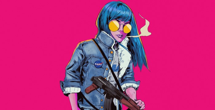 Woman with AK-74 and NASA patch