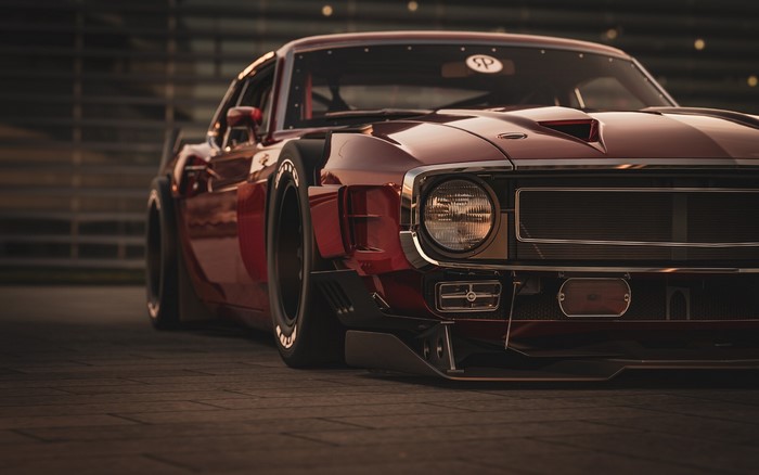 Red Ford Shelby widebody custom car