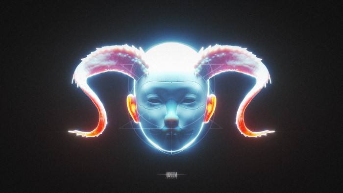 Oozium Futuristic Robot Head with Glowing Horns