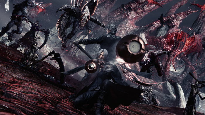 Vergil and Dante Battling Demons Devil May Cry 5