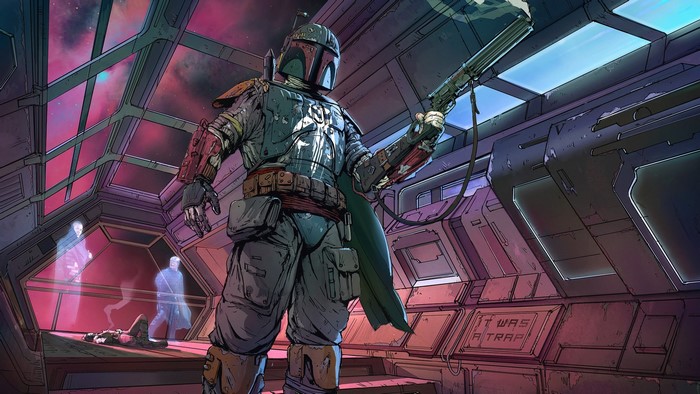 Boba Fett from Star Wars in a spaceship