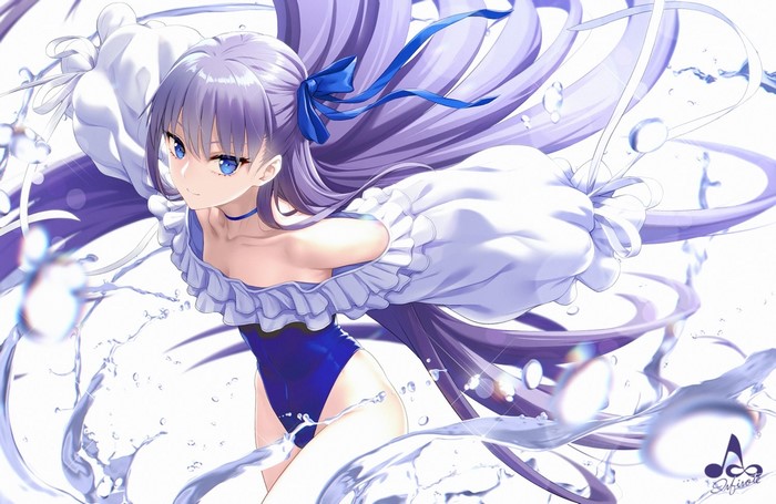 Meltlilith from Fate/Grand Order with purple hair and blue eyes
