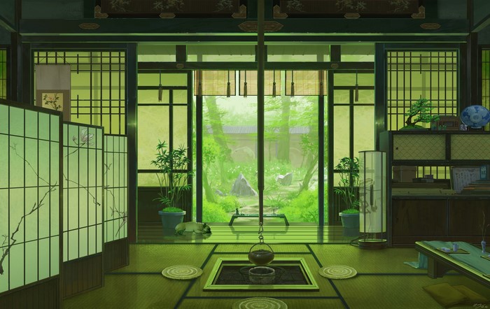 Traditional Japanese room with garden view