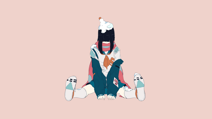 Anime girl with black hair and cream on head