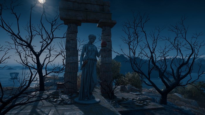 Statue in Assassin's Creed Odyssey at night