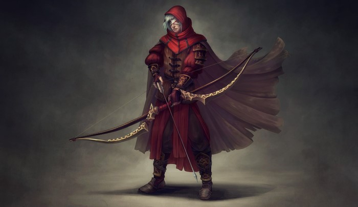Fantasy Archer with Red Hood and Bow