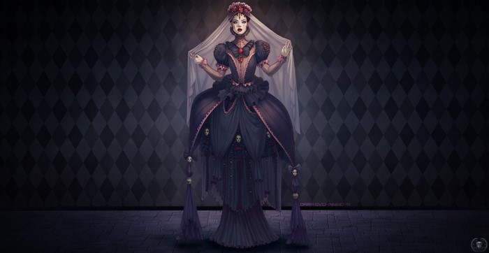 Fantasy art of a woman in a dark dress