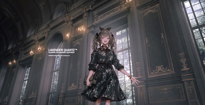 Anime girl in dress with purse in ornate room