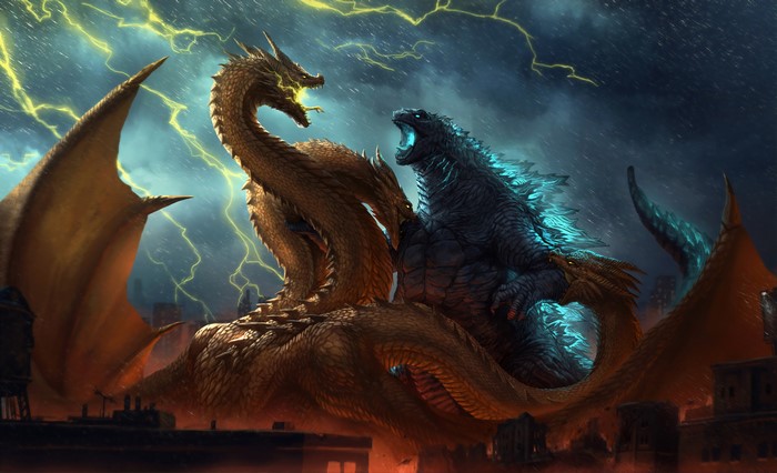 4K Godzilla Fighting Dragon with Lightning