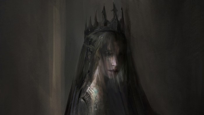 Dark fantasy queen with crown and veil