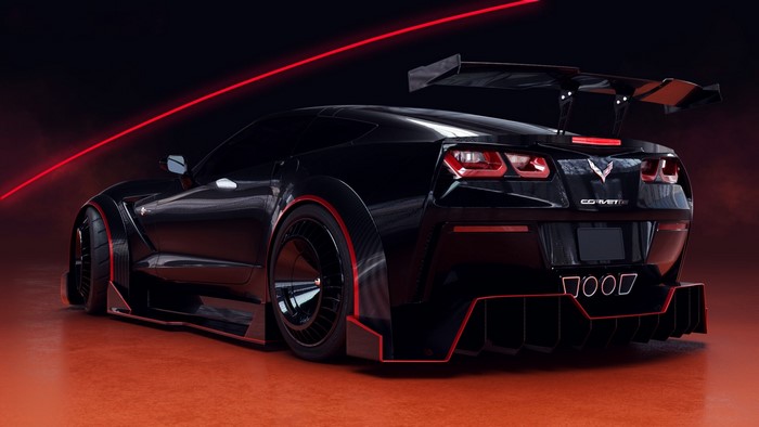 Black Corvette with Red Accents and Spoiler