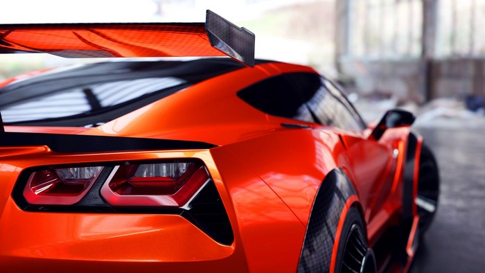 Orange Corvette with a Rear Spoiler