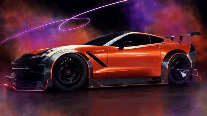 Orange Corvette with racing modifications