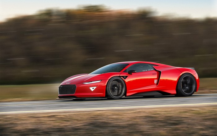 Red Audi R8 sports car on a road