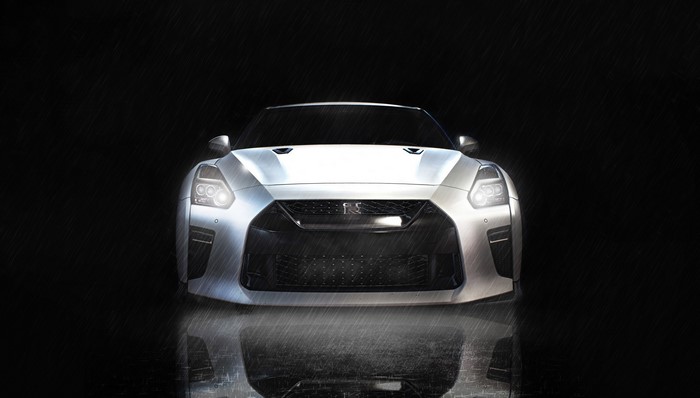 White Nissan GT-R R35 render in rain