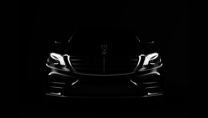 Mercedes-Benz car frontal view in darkness