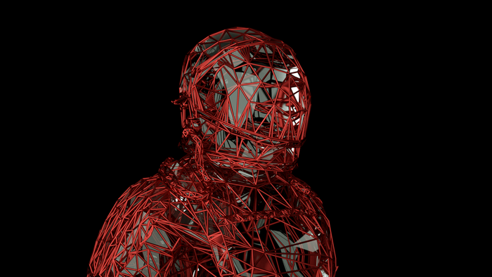 Red wireframe astronaut on black background