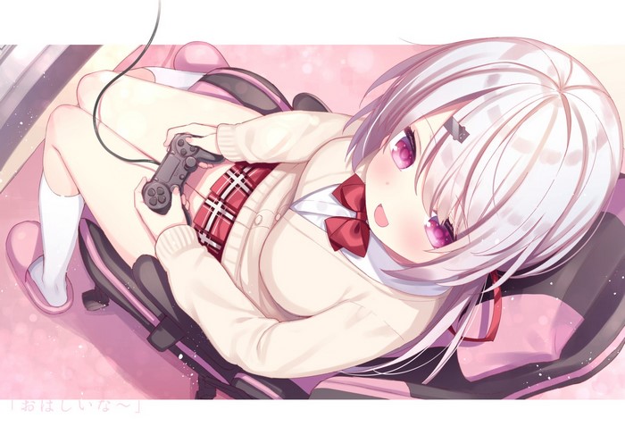 Anime girl playing video games