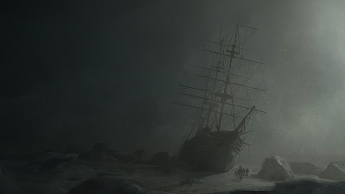 Shipwreck in a foggy environment, concept art