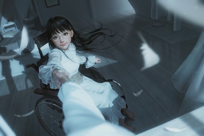 Artwork of Rui Li, anime girl in wheelchair