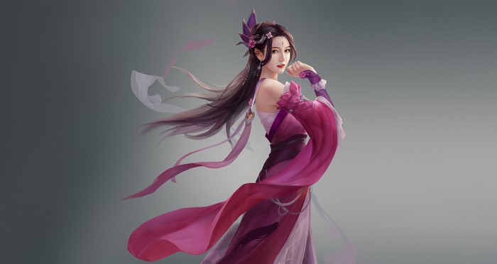 Fantasy Girl in Chinese Dress with Long Hair