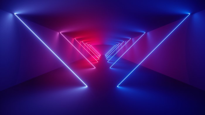 Abstract neon tunnel with blue and pink lights