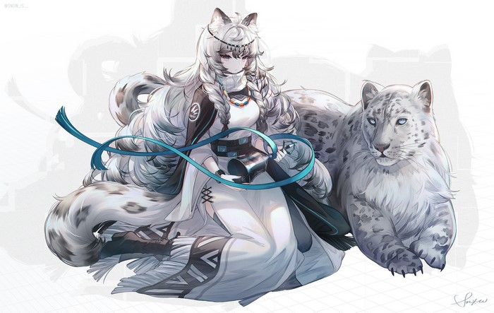 Girl with snow leopard from Arknights