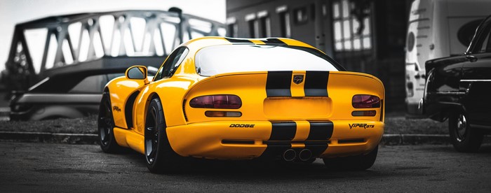 Yellow Dodge Viper GTS with black stripes