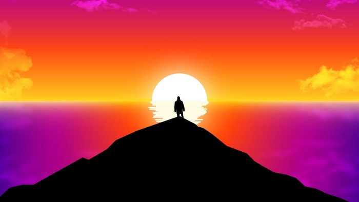 4K Silhouette at Colorful Sunset Over Sea
